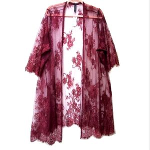 Lane Bryant Floral Lace Burgundy Red Romantic Open Duster Size 18/20